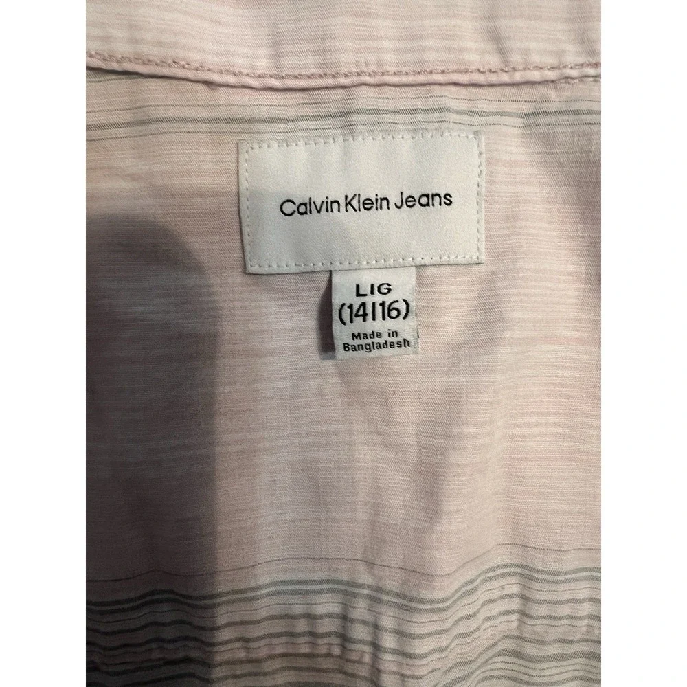 Calvin Klein Jeans Boys PinkStriped Button Up Shirt Short Sleeve Size‎ L (14-16)